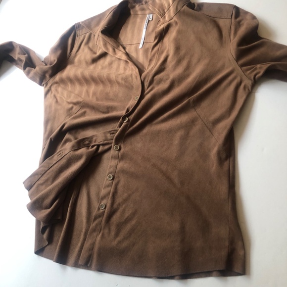 NWOT Ultra Suede Brown Button Down Blouse, Shirt by Max Studio - Picture 11 of 12